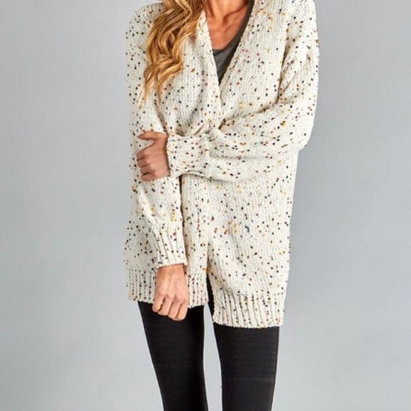 ps kate Sweaters - White Confetti Polka Dot Chenille Cardigan Sweater